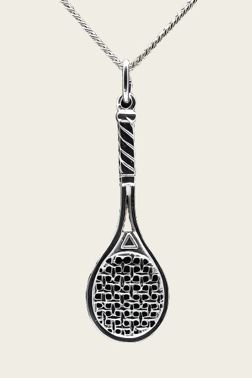 Zilveren Tennisracket ketting hanger - groot