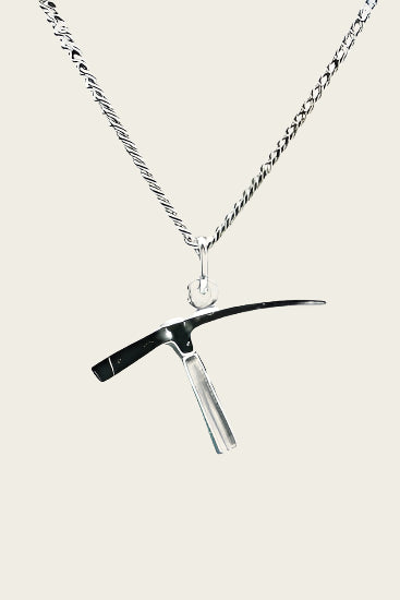 Silver Road Builder Pickaxe Necklace Pendant - Medium