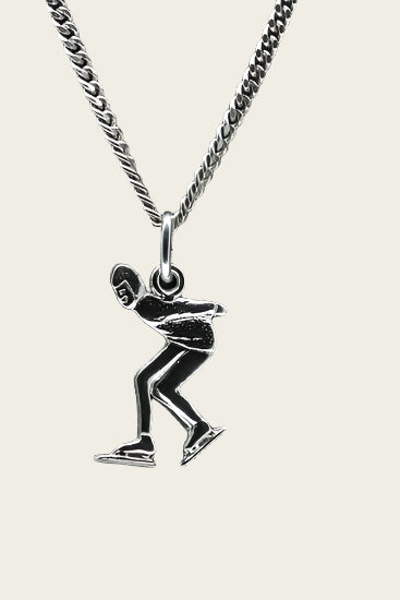Zilveren Schaatser plat ketting hanger