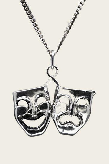 Silver Stage Mask Double Medium Chain Pendant