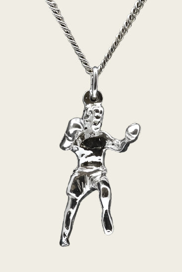 Zilveren Kickbokser groot ketting hanger
