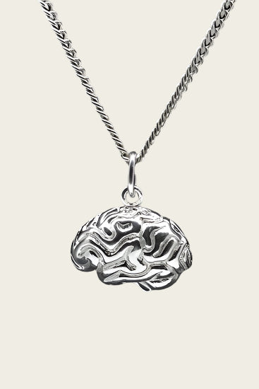 Silver Brain and Brain Necklace Pendant