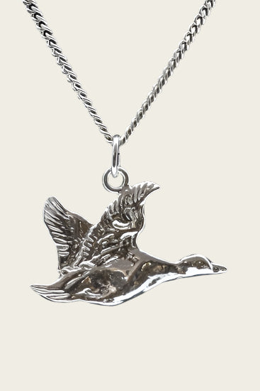 Silver Duck in Flight Necklace Pendant