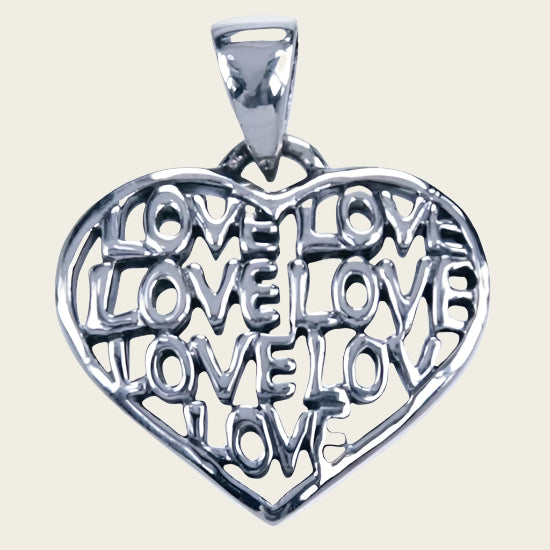 Silver Heart with Love Necklace Pendant