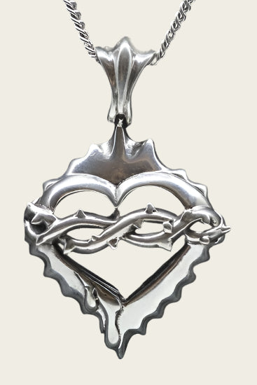 Zilveren Hart met doorns ketting hanger