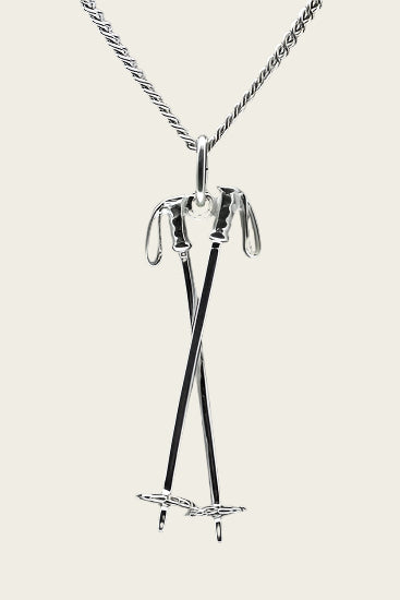 Zilveren Skistok ketting hanger - dubbel