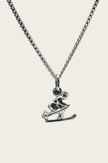 Zilveren Skier ketting hanger - klein 2