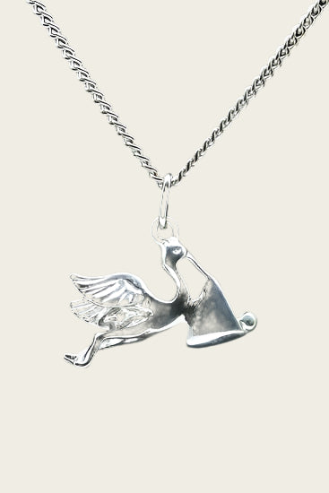 Zilveren Ooievaar met baby hanger - 2