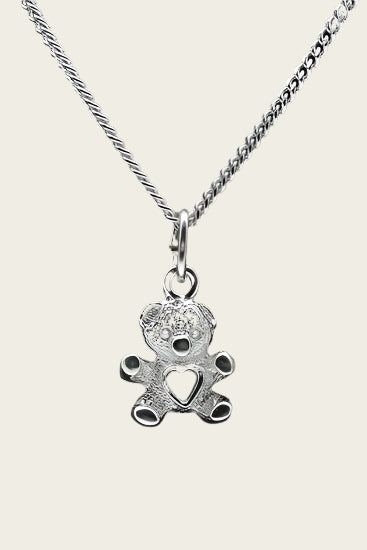 Zilveren Teddybeer ketting hanger - met hart
