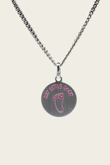 Zilveren My little baby roze ketting hanger