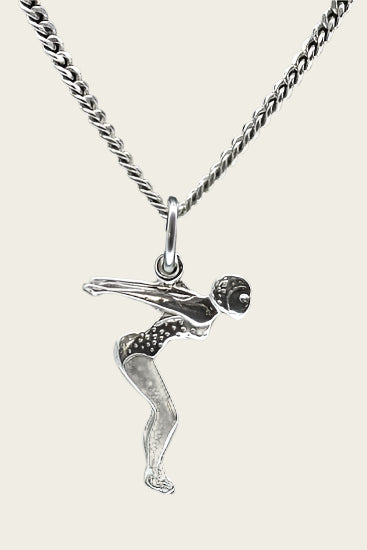 Zilveren Zwemster startduik ketting hanger