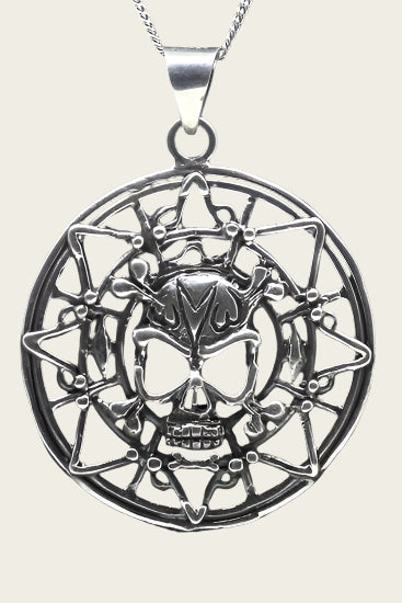 Zilveren Doodskop in cirkel XL ketting hanger