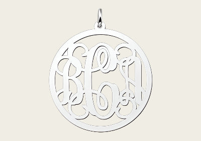 Silver Monogram 1 to 3 Letters Necklace Pendant - Large