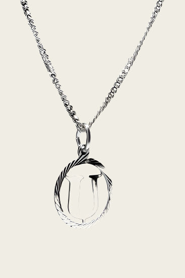 Zilveren Letter U ketting hanger - rond