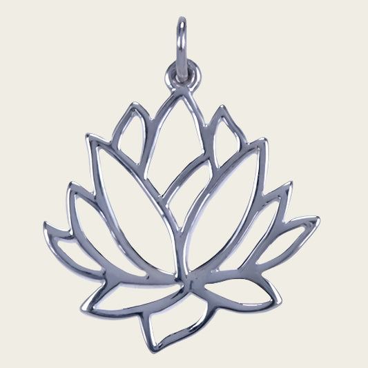 Zilveren Lotus ketting hanger - zijaanzicht