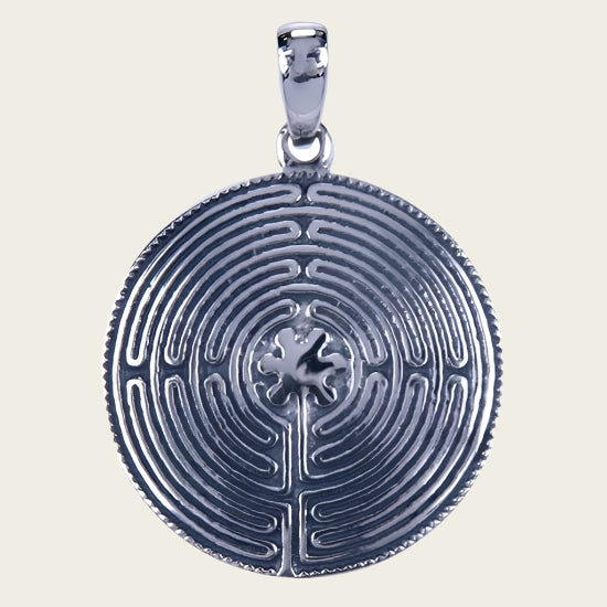 Silver Labyrinth Necklace Pendant - Round