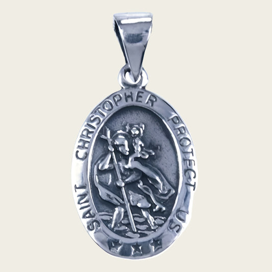 Zilveren Heilige Christoffel ketting hanger - ovaal
