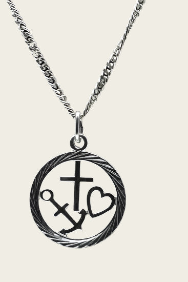 Zilveren Hoop, geloof en liefde in ring 20 mm. ketting hanger