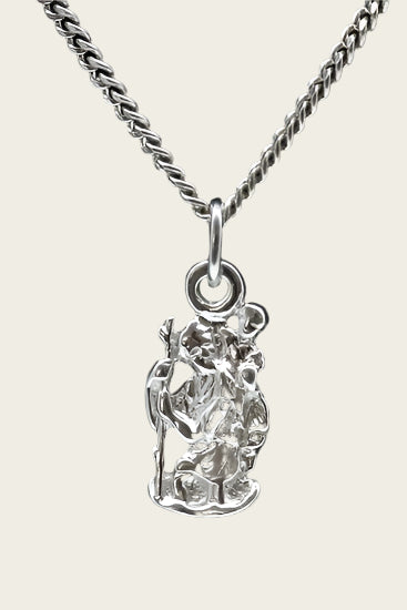 Zilveren Christoffel met stok ketting hanger