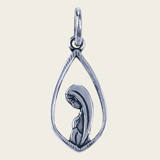 Zilveren Heilige Maagd Maria ovaal ketting hanger