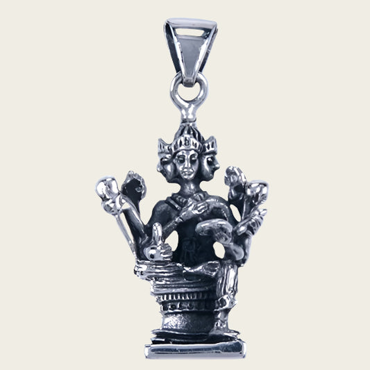 Zilveren Shiva ketting hanger - zittend op zuil