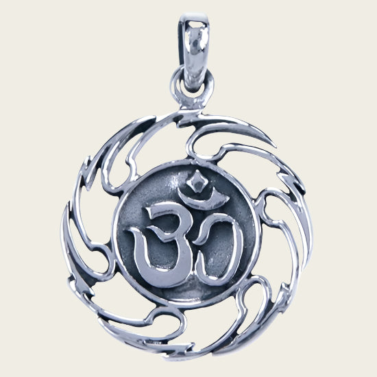 Silver Aum in wheel necklace pendant