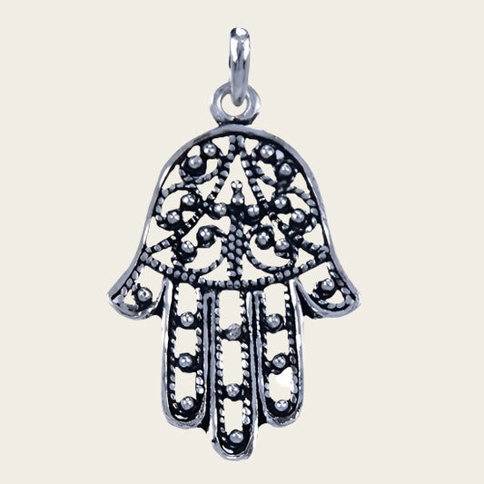 Zilveren Fatima handje ketting hanger - middel