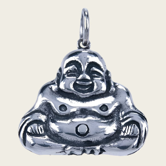 Zilveren Hotei ketting hanger - zittend
