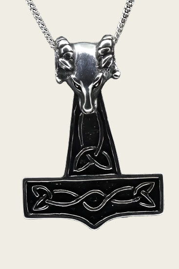 Zilveren Hamer van Thor met Ram ketting hanger - groot