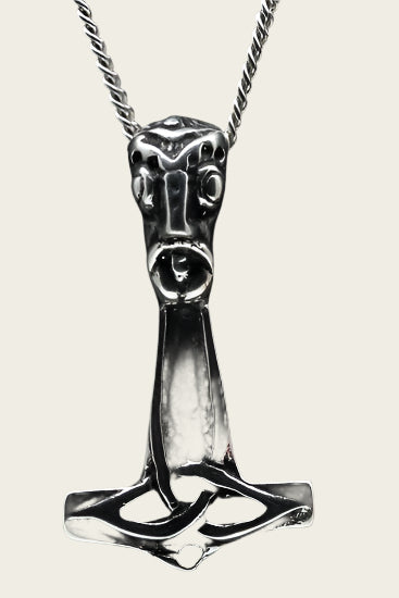 Silver Hammer of Thor with Head Necklace Pendant