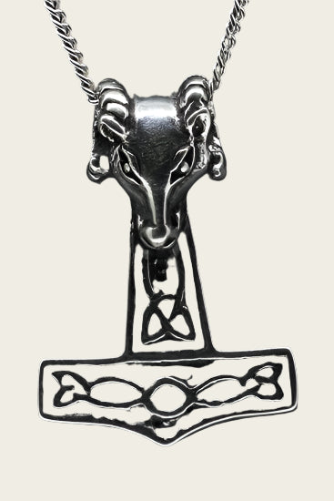 Zilveren Hamer van Thor met Ram ketting hanger - middel