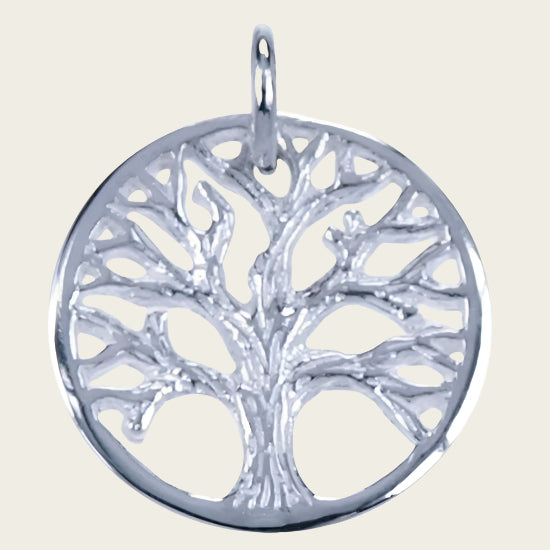 Silver Tree of Life Necklace Pendant - 15mm in Circle