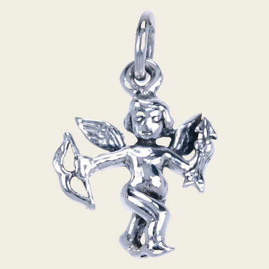Zilveren Cupido pijl en boog ketting hanger