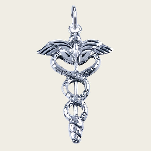 Zilveren Mercurius staf ketting hanger