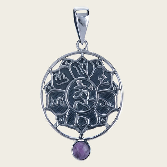 Zilveren Lotus met amethyst ketting hanger