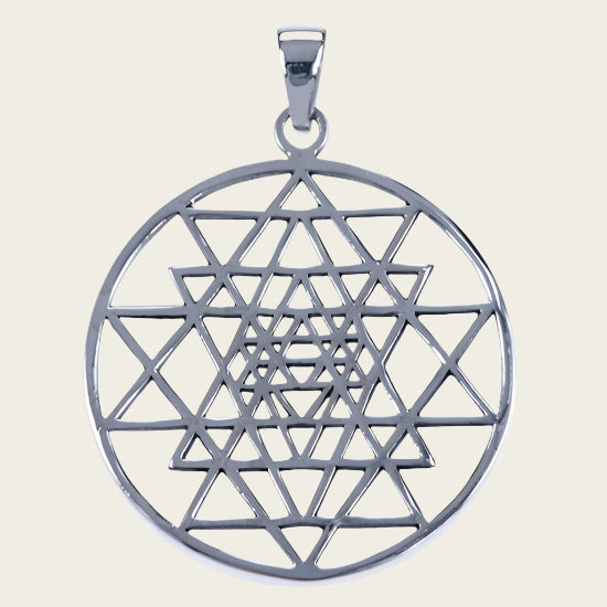 Zilveren Sri Yantra open driehoeken ketting hanger