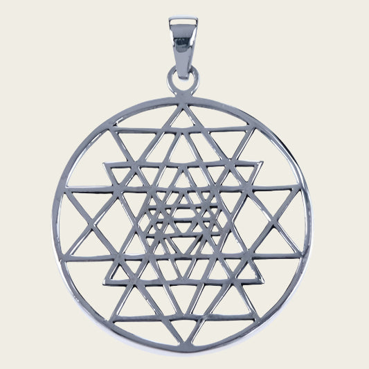Zilveren Sri Yantra open driehoeken ketting hanger