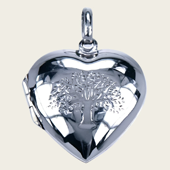 Zilveren Foto medaillon hart levensboom ketting hanger - 2 foto's