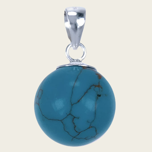 Zilveren Turkoois Turquoise bol 14 mm ketting hanger