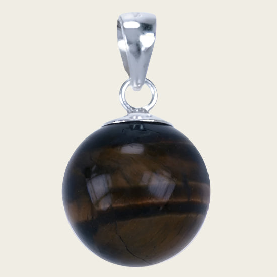 Zilveren Tijgeroog bol 14 mm ketting hanger
