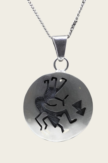 Zilveren Indiaan Kokopelli rond enkel hopi style ketting hanger