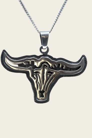 Zilveren Indiaan Stier kop hopi style ketting hanger