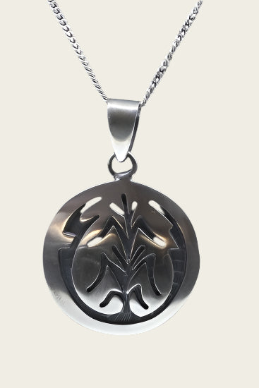 Silver Indian Tree of Life round hopi style necklace pendant