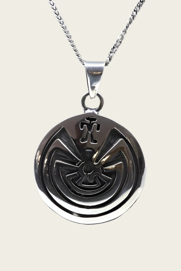 Zilveren Indiaan Doolhof rond hopi style ketting hanger