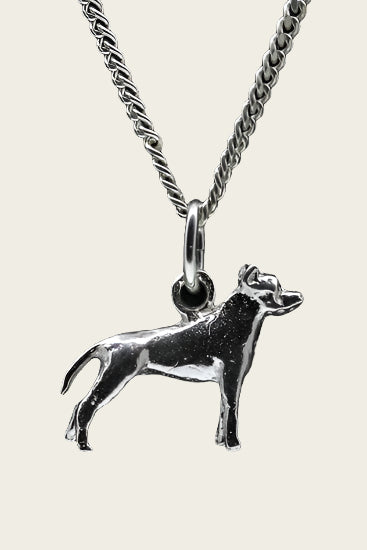 Silver American Staffordshire Terrier Ears Uncropped Necklace Pendant - Small