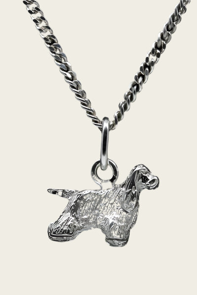 Silver American Cocker Spaniel with Tail Necklace Pendant - Small