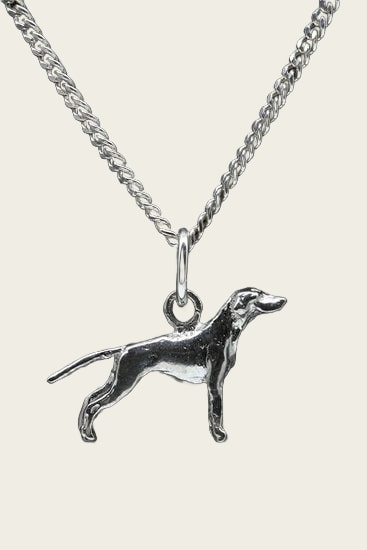 Zilveren Weimaraner korthaar met staart ketting hanger - klein