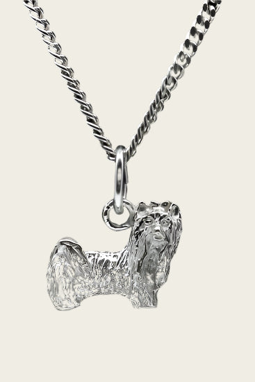 Zilveren Yorkshire terrier - minder haar met staart ketting hanger - klein