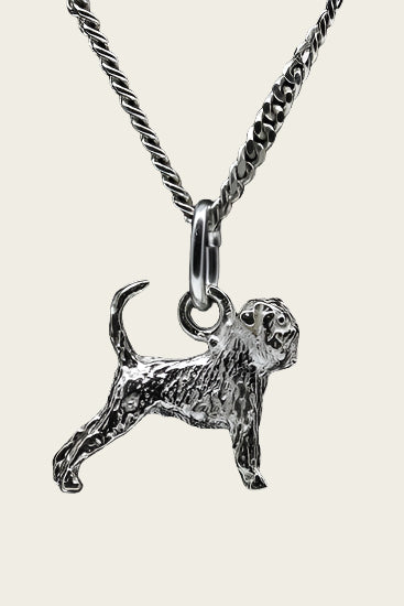 Zilveren Belgisch smoushondje met staart ketting hanger - klein