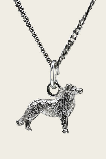 Silver Australian Shepherd with Tail Necklace Pendant - Small